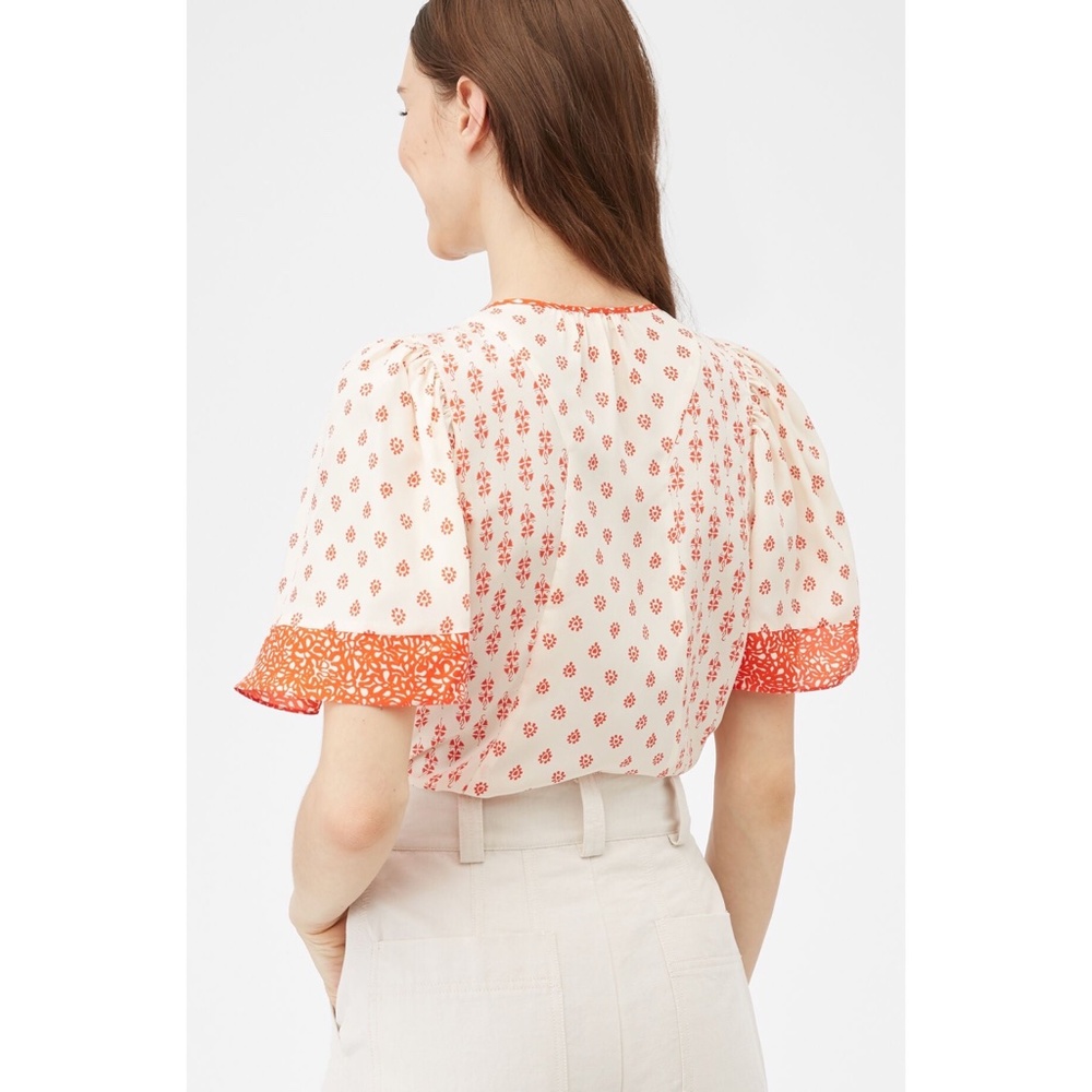 ✨NWT✨ REBECCA TAYLOR Silk Top Lily Block Print Blouse in Tomato Sz US 2 (XS) - Picture 2 of 12